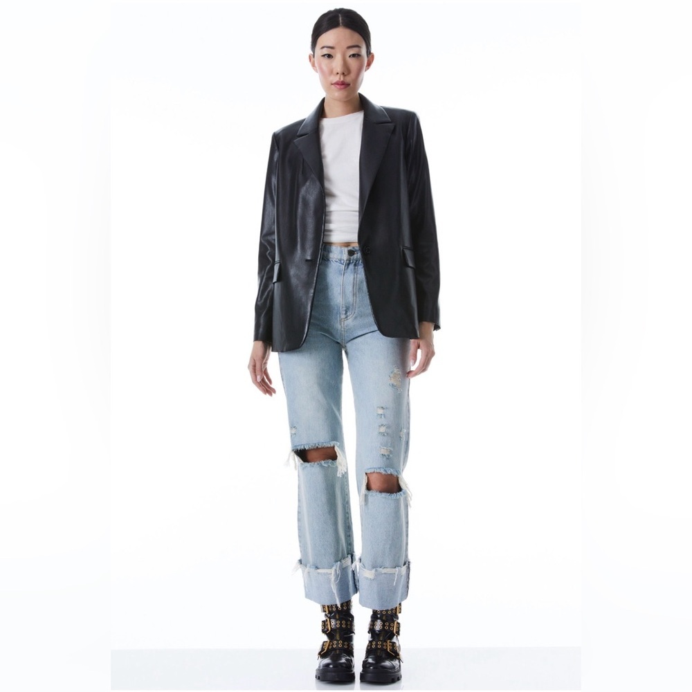 Alice + Olivia Denny Vegan Blazer black notch collar - Picture 3 of 16